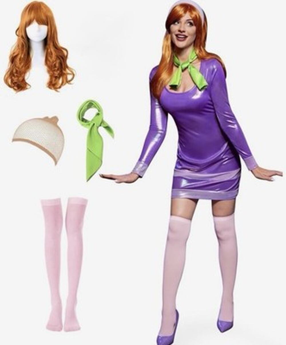 Daphne Costume & Wig Purple Mystery Inc Scooby Doo Detective Women`s M
